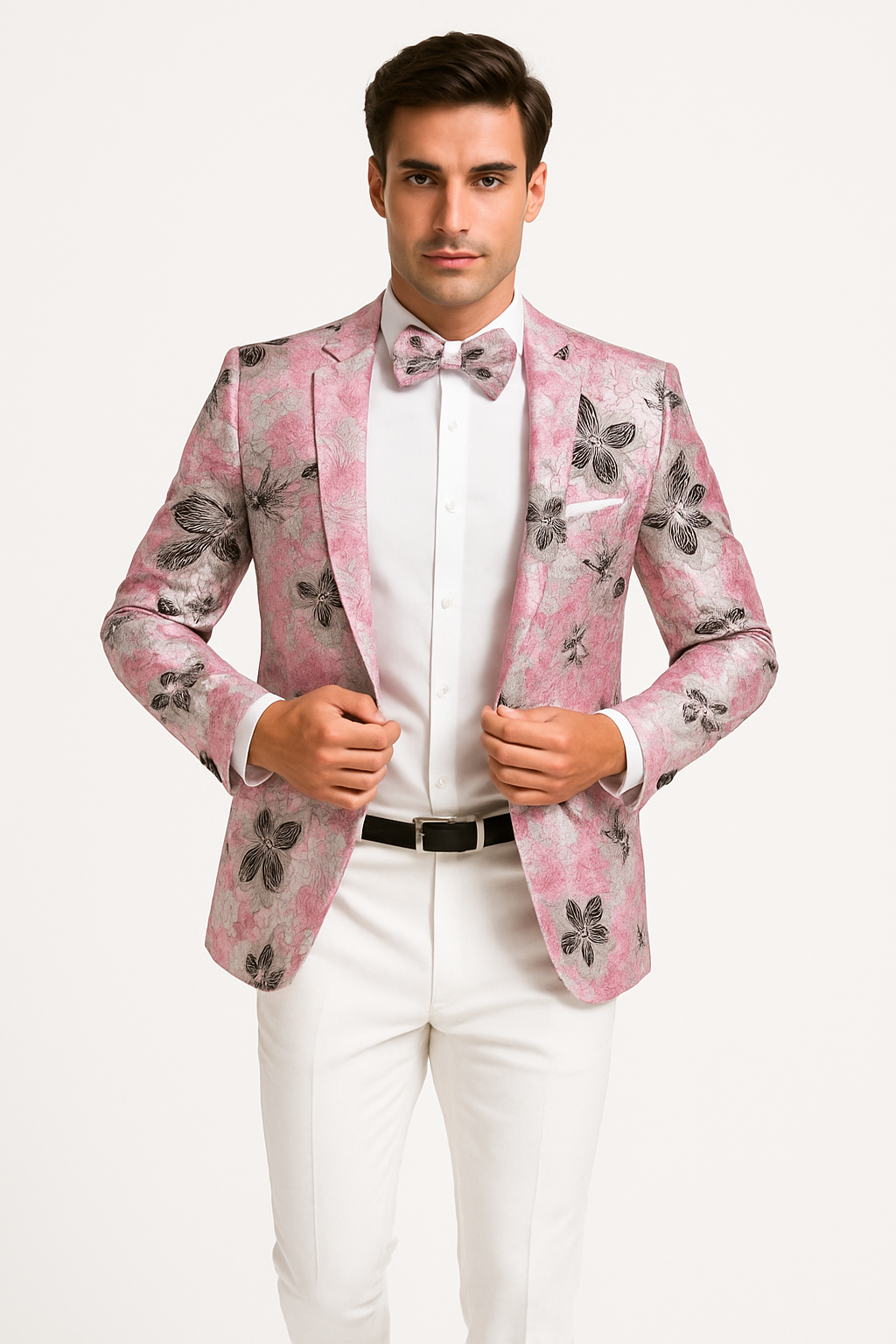 Mens Paisley Shawl Prom Tuxedo Dinner Jacket in Pink