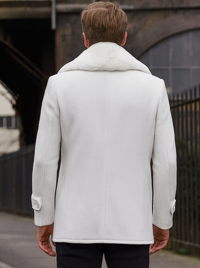 Mens Pea coats With Fur Collar - Wool White Peacoats