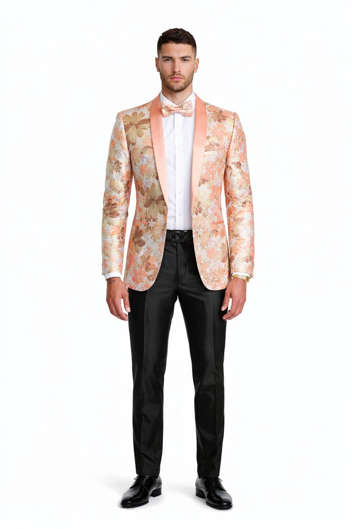 Mens Paisley Shawl Prom Tuxedo Blazer in Peach Peach Prom Tuxedos