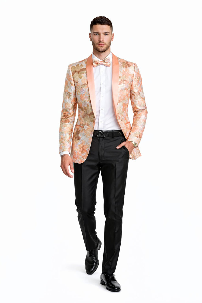 Mens Paisley Shawl Prom Tuxedo Blazer in Peach Peach Prom Tuxedos