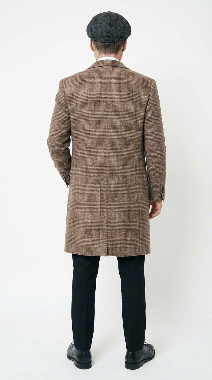 Mens Peaky Blinders Gray Plaid Double Breasted Overcoat + Suit  Peaky Blinders Vintage Wool Blend Coat 1920's
