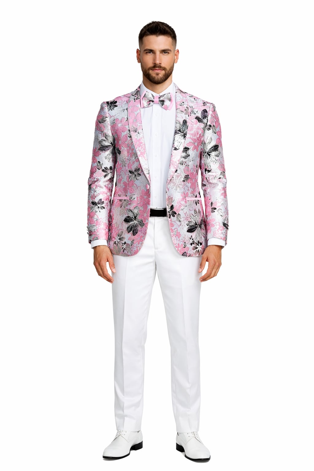 Mens Paisley Shawl Prom Tuxedo Dinner Jacket in Pink