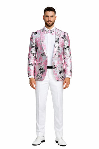 Mens Paisley Shawl Prom Tuxedo Dinner Jacket in Pink