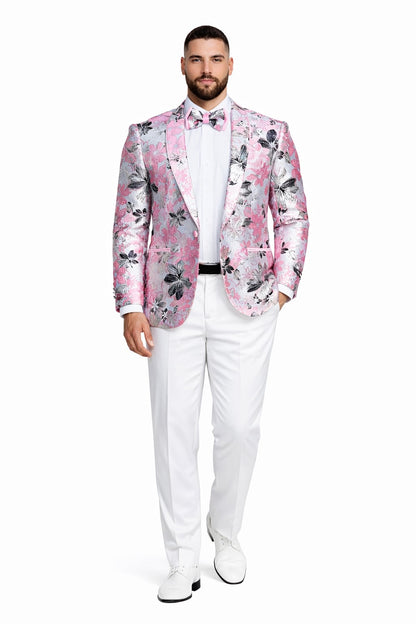 Mens Paisley Shawl Prom Tuxedo Dinner Jacket in Pink