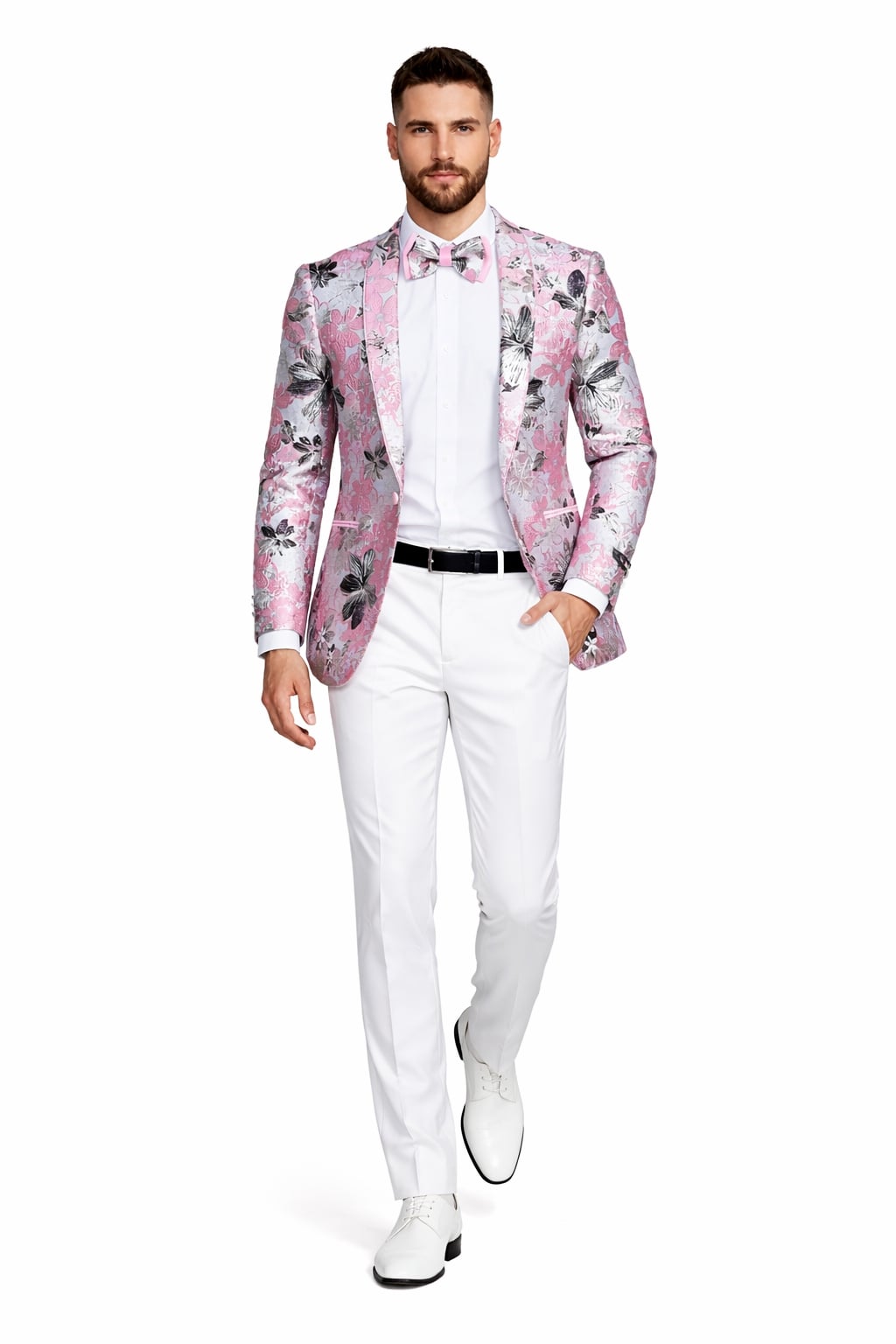 Mens Paisley Shawl Prom Tuxedo Dinner Jacket in Pink
