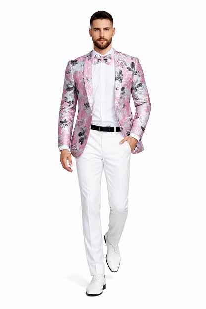 Mens Paisley Shawl Prom Tuxedo Dinner Jacket in Pink