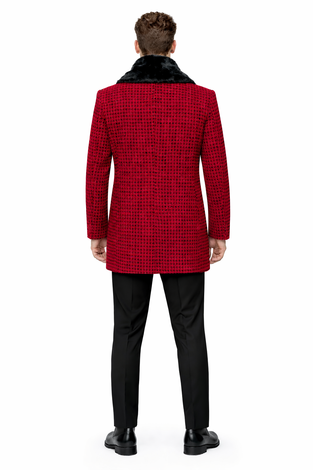 Mens Plaid Overcoat - Hounstooth Checker Pattern Topcoat - Red