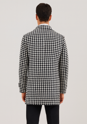 Mens Plaid Overcoat - Wool Peacoat - Plaid Topcoats Black