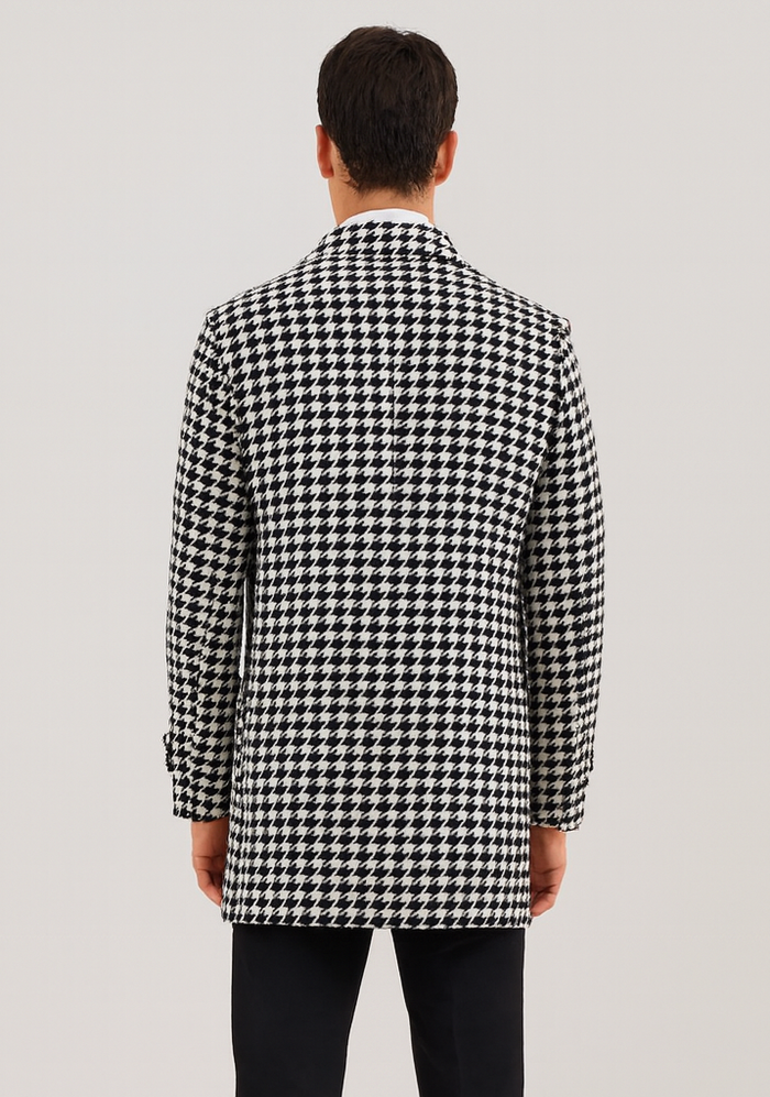 Mens Plaid Overcoat - Wool Peacoat - Plaid Topcoats Black