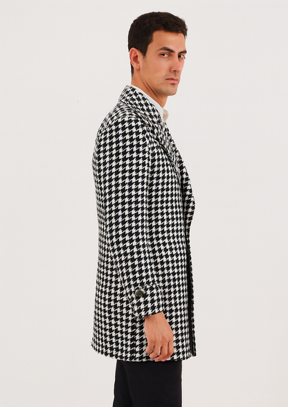 Mens Plaid Overcoat - Wool Peacoat - Plaid Topcoats Black