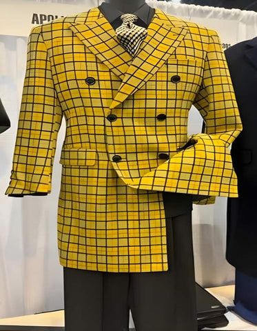 Mens Overcoat - Topcoat For Men - Winter Fabric - Mens Plaid Overcoat - Wool Peacoat - Plaid Topcoats Yellow - Men's Tuxedo USA