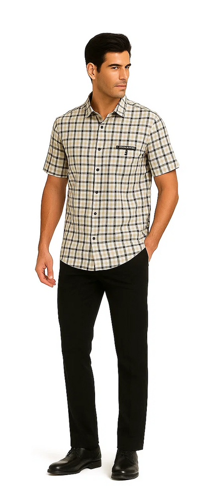 Mens Plaid Walking Suit in black by Dreams by Zacchi  2 Piece Leisure Outfit with Matching Shirt and pant -$99