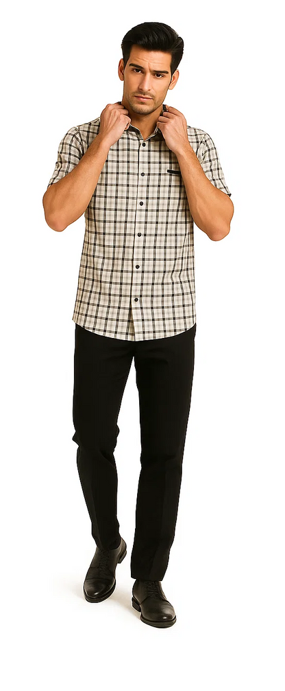 Mens Plaid Walking Suit in black by Dreams by Zacchi  2 Piece Leisure Outfit with Matching Shirt and pant -$99