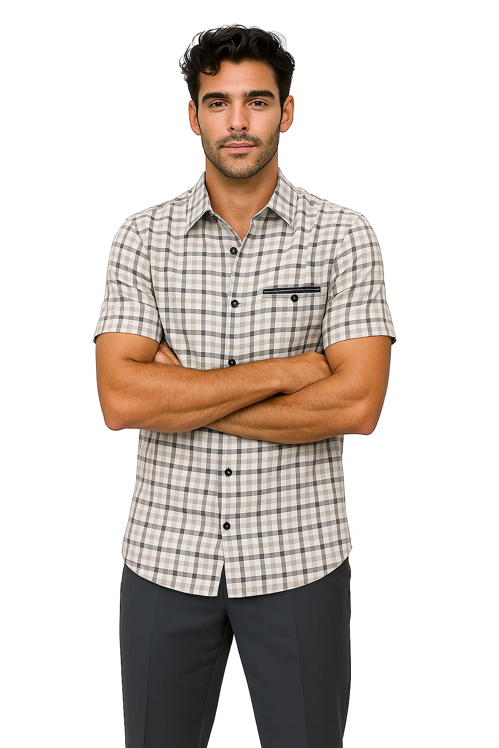 Mens Plaid Walking Suit in grey  by Dreams by Zacchi  2 Piece Leisure Outfit with Matching Shirt and Pants - $99