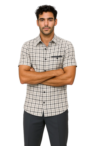 Mens Plaid Walking Suit in grey  by Dreams by Zacchi  2 Piece Leisure Outfit with Matching Shirt and Pants - $99