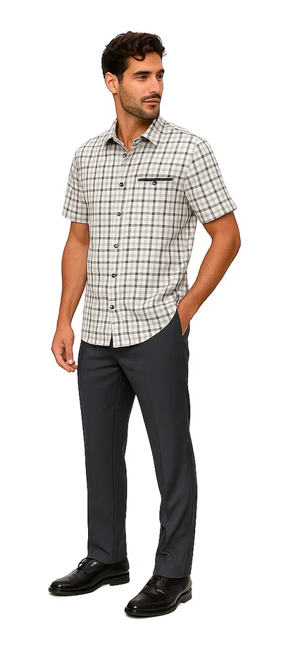 Mens Plaid Walking Suit in grey  by Dreams by Zacchi  2 Piece Leisure Outfit with Matching Shirt and Pants - $99