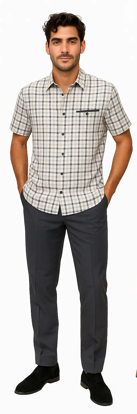 Mens Plaid Walking Suit in grey  by Dreams by Zacchi  2 Piece Leisure Outfit with Matching Shirt and Pants - $99