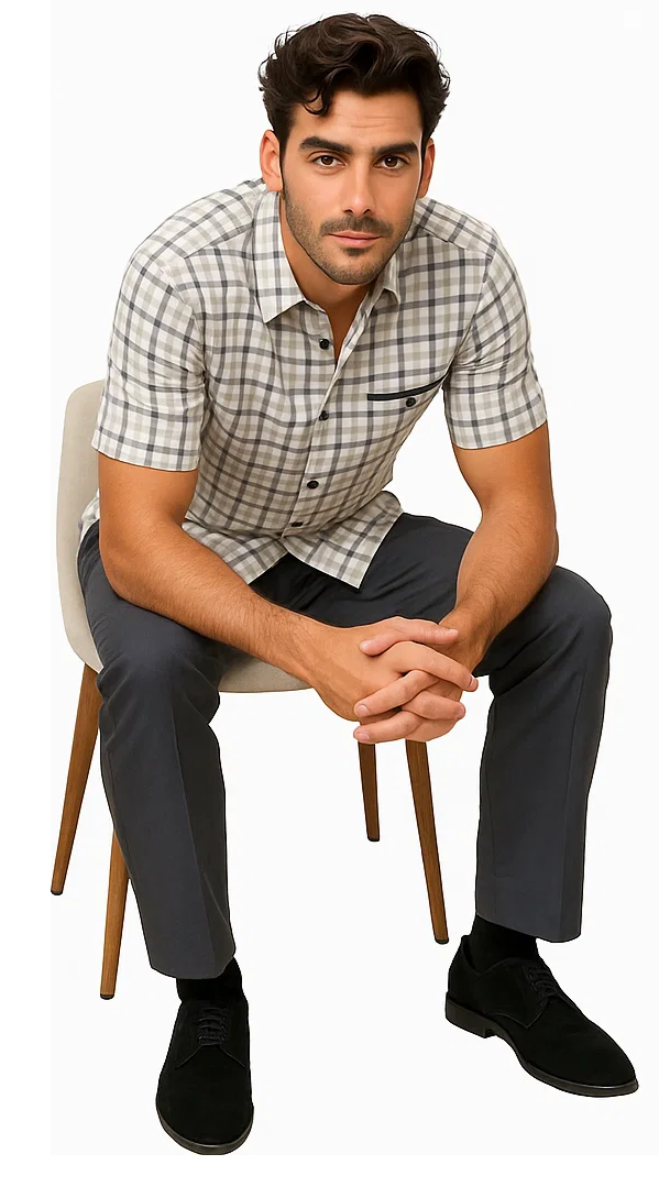 Mens Plaid Walking Suit in grey  by Dreams by Zacchi  2 Piece Leisure Outfit with Matching Shirt and Pants - $99