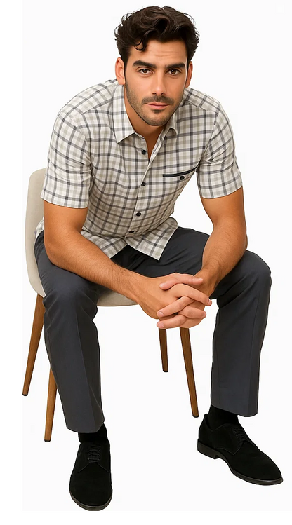 Mens Plaid Walking Suit in grey  by Dreams by Zacchi  2 Piece Leisure Outfit with Matching Shirt and Pants - $99