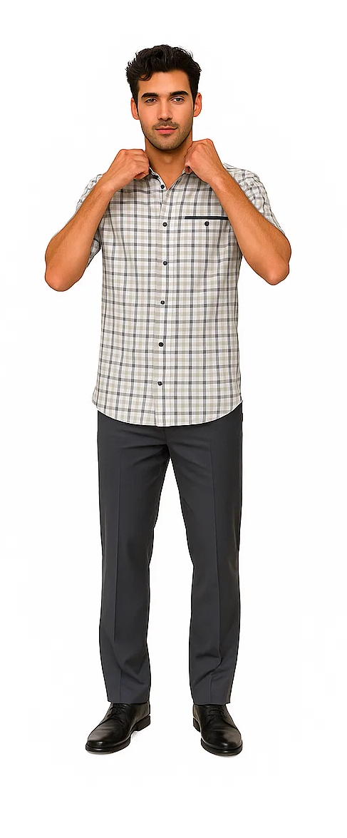Mens Plaid Walking Suit in grey  by Dreams by Zacchi  2 Piece Leisure Outfit with Matching Shirt and Pants - $99