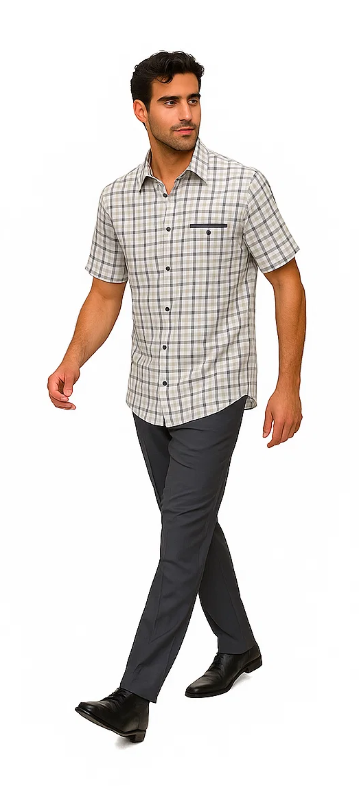 Mens Plaid Walking Suit in grey  by Dreams by Zacchi  2 Piece Leisure Outfit with Matching Shirt and Pants - $99