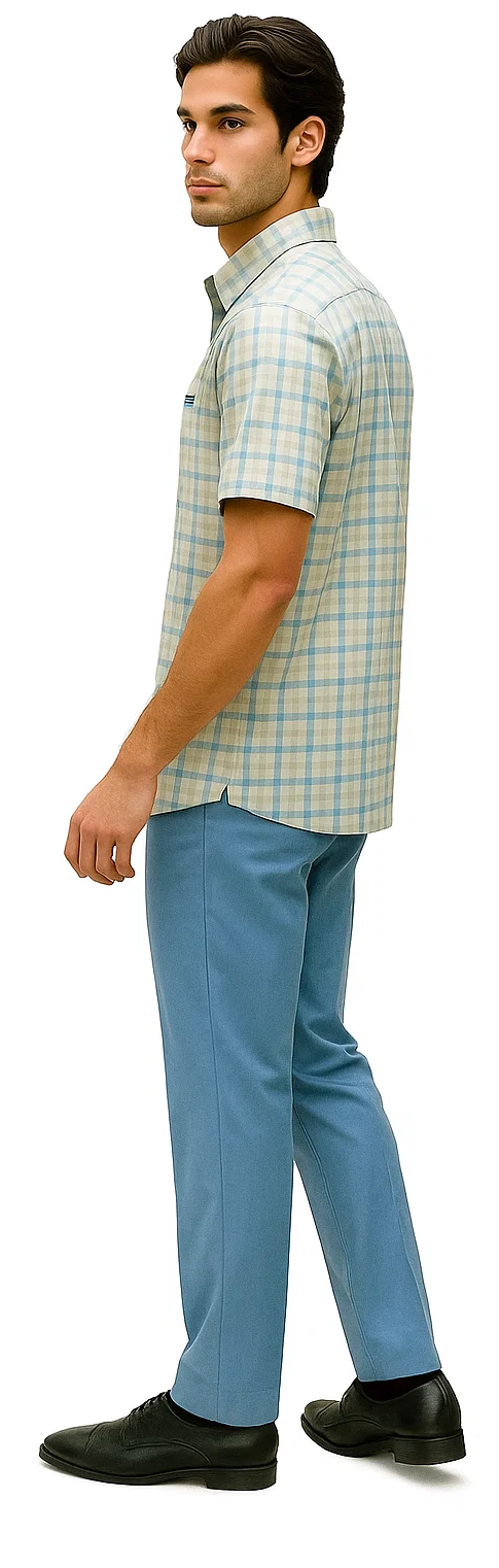 Mens Plaid Walking Suit in Powder Blue by Dreams by Zacchi  2 Piece Leisure Outfit with Matching Shirt and pant - $99