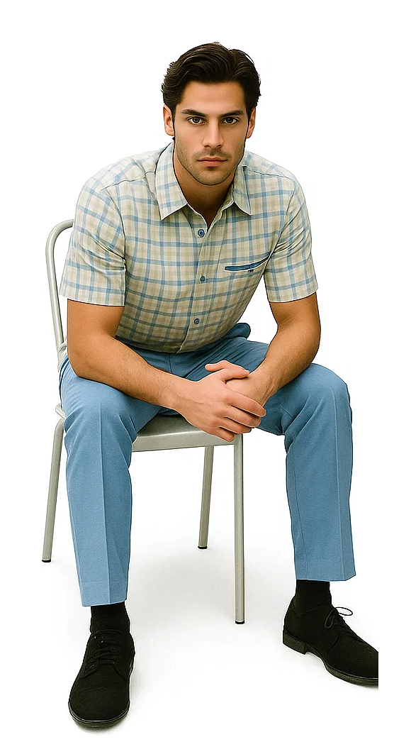Mens Plaid Walking Suit in Powder Blue by Dreams by Zacchi  2 Piece Leisure Outfit with Matching Shirt and pant - $99
