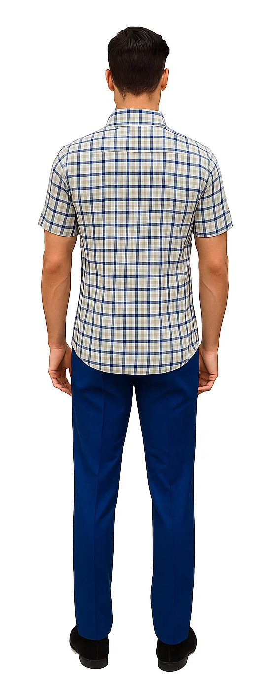 Mens Plaid Walking Suit in Royal by Dreams by Zacchi  2 Piece Leisure Outfit with Matching Shirt and pant - $99