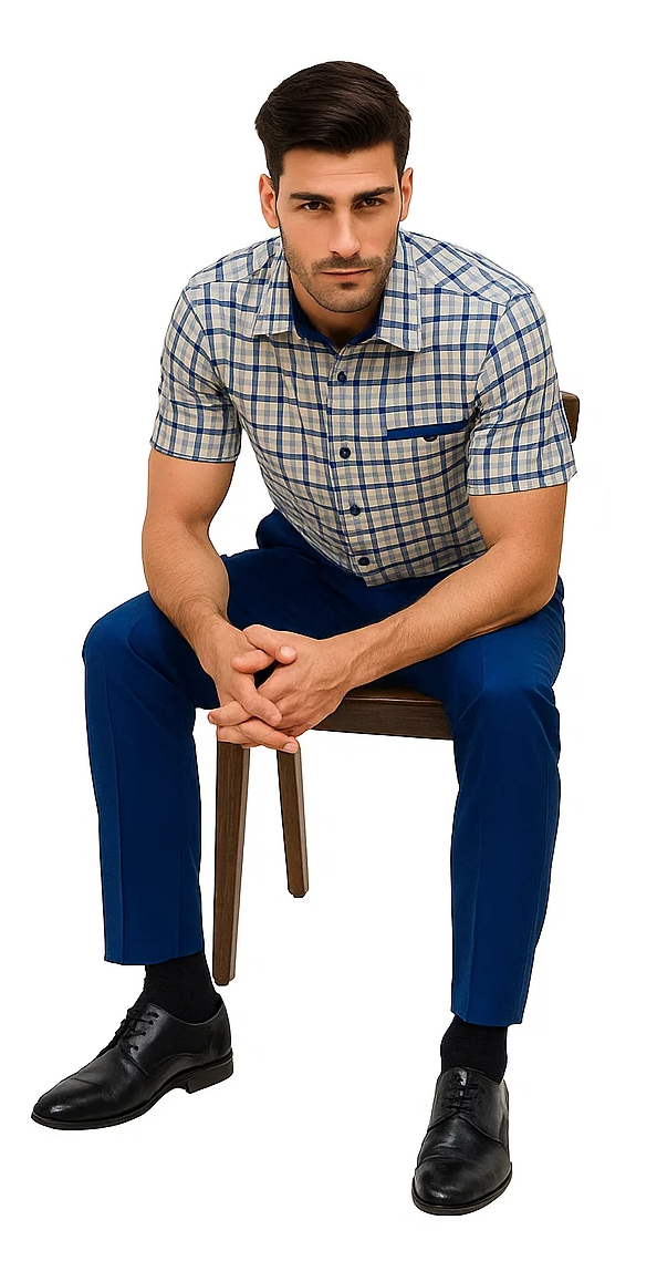 Mens Plaid Walking Suit in Royal by Dreams by Zacchi  2 Piece Leisure Outfit with Matching Shirt and pant - $99