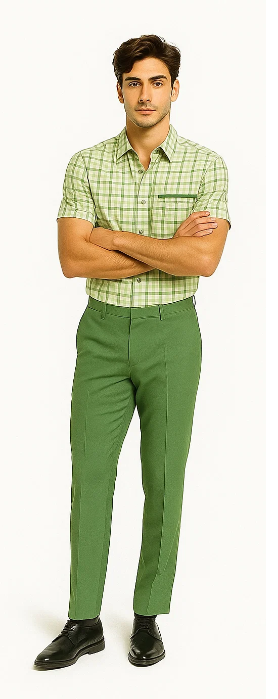 Mens Plaid Walking Suit in Sage by Dreams by Zacchi  2 Piece Leisure Outfit with Matching Shirt and pant - $99