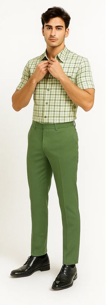 Mens Plaid Walking Suit in Sage by Dreams by Zacchi  2 Piece Leisure Outfit with Matching Shirt and pant - $99