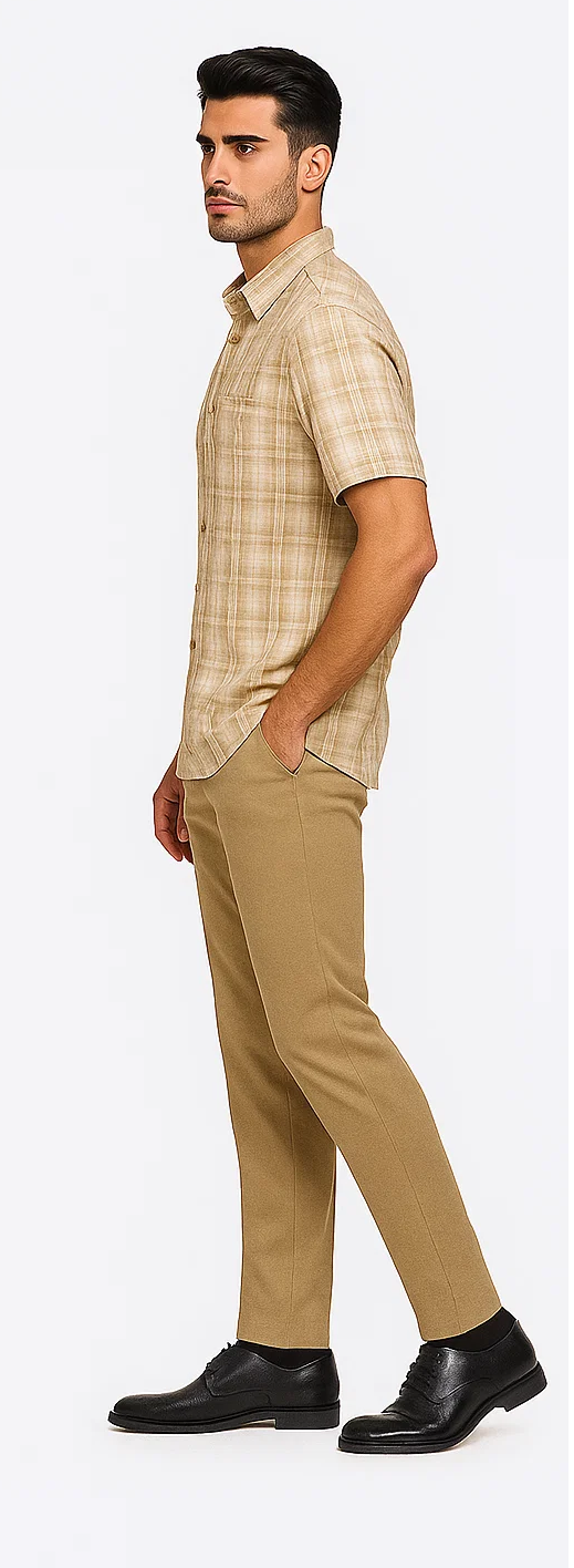Mens Plaid Walking Suit in Tan by Dreams by Zacchi  2 Piece Leisure Outfit with Matching Shirt and pant-$99