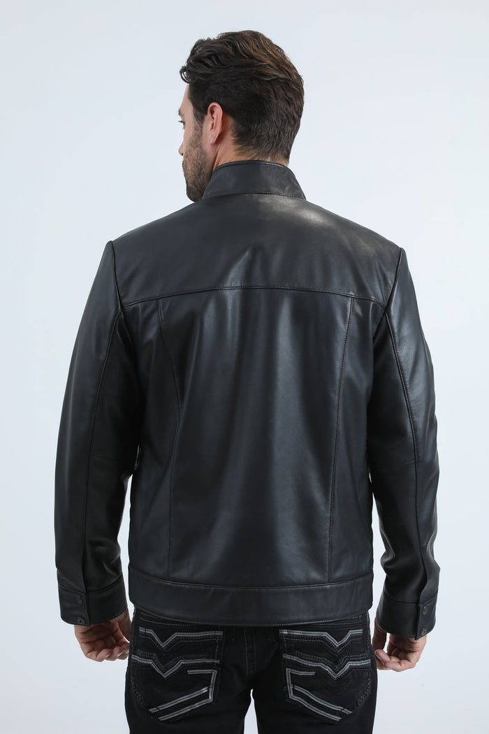 Mens Platini Black Western Leather Jacket - Vintage Cowboy Style