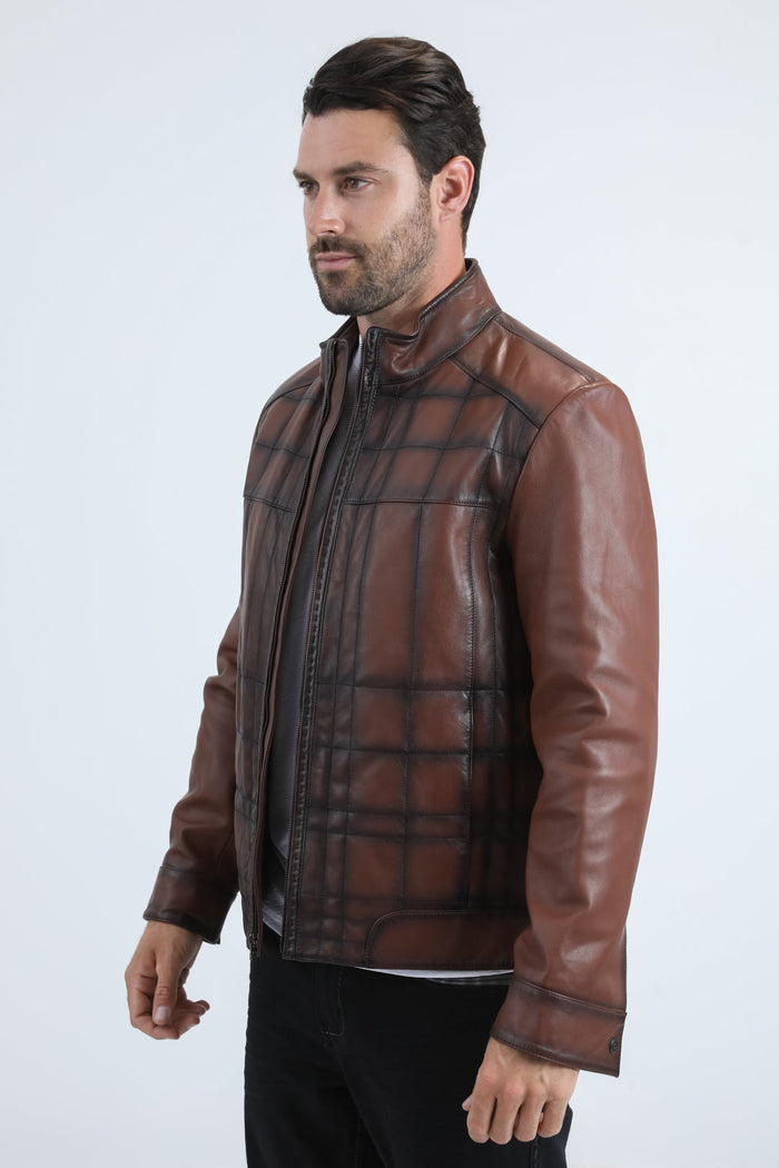 Mens Platini Brown Western Leather Jacket - Vintage Cowboy Style