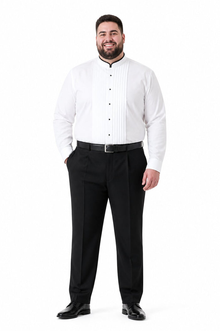 Mens Cotton Pleat Front Mandarin Shirt in White