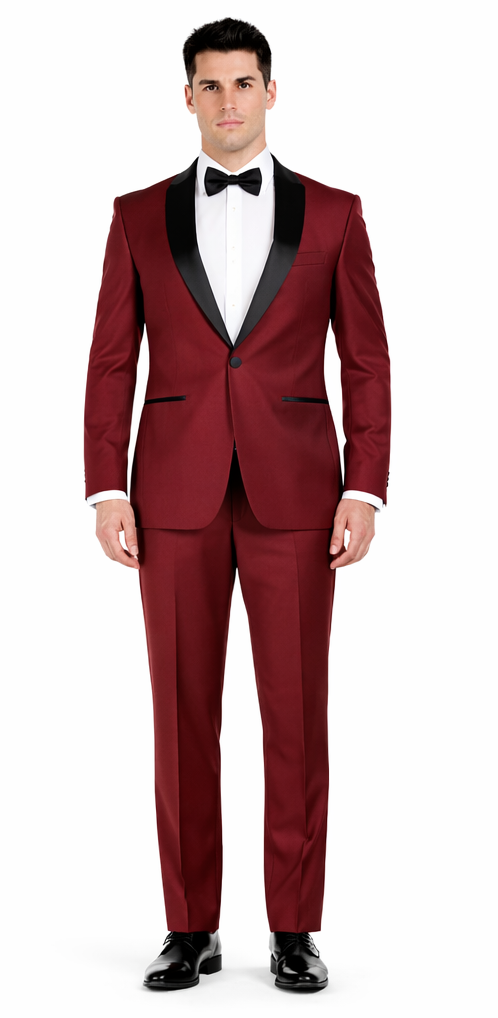 Mens Prom | Wedding Slim Fit Shawl Tuxedo Burgundy