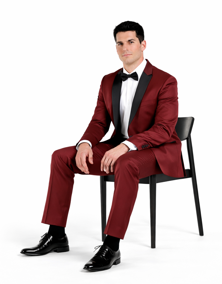 Mens Prom | Wedding Slim Fit Shawl Tuxedo Burgundy