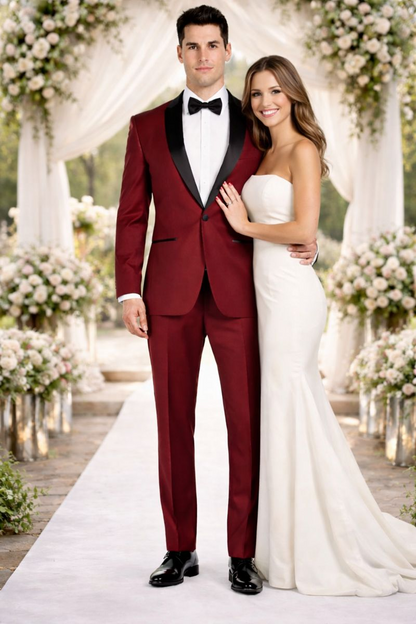 Mens Prom | Wedding Slim Fit Shawl Tuxedo Burgundy