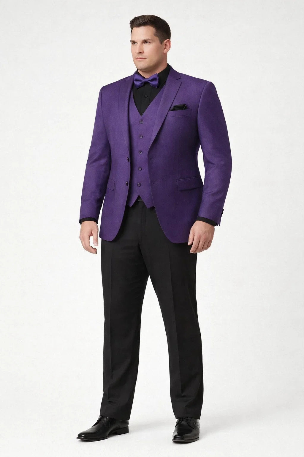 Mens Purple Paisley Tuxedo  3 Piece Suit with Bow Tie and Black Pants | Wedding & Prom Outfit - Slim Fitted