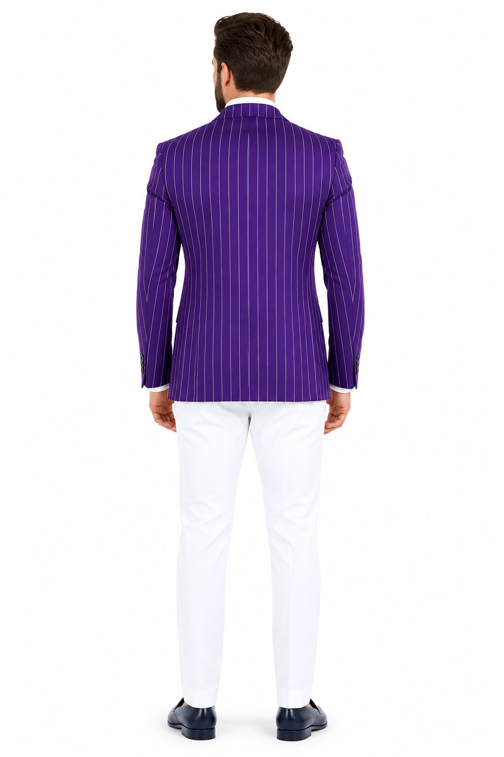 Purple pinstripe blazer with white pants suit party blazer