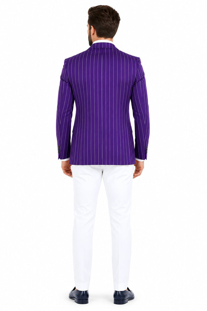 Purple pinstripe blazer with white pants suit party blazer