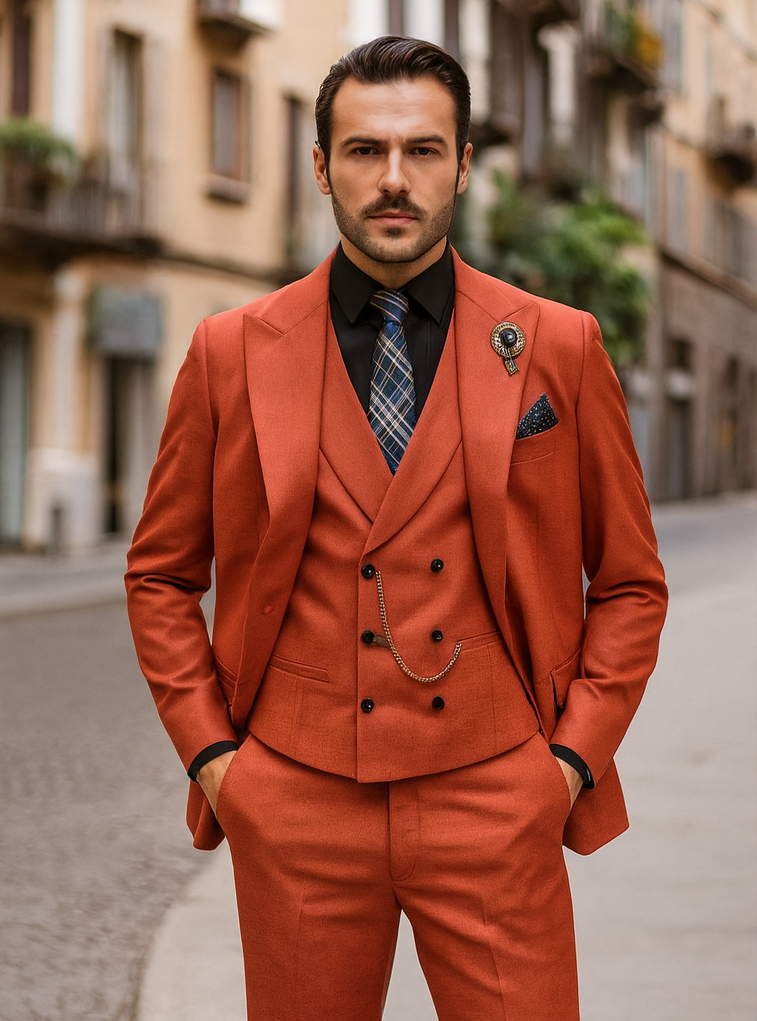 Elegant Red Three-Piece Suit  Groom & Party Formal Outfit