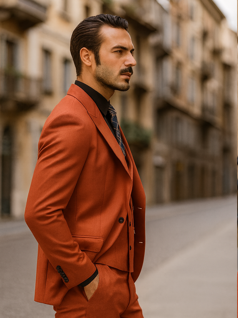 Elegant Red Three-Piece Suit  Groom & Party Formal Outfit