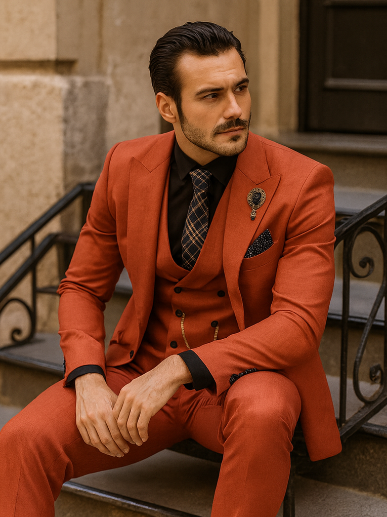 Elegant Red Three-Piece Suit  Groom & Party Formal Outfit