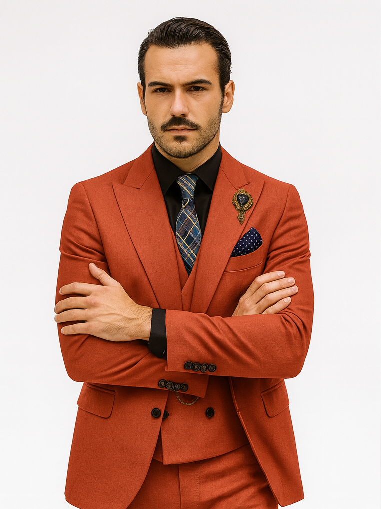 Elegant Red Three-Piece Suit  Groom & Party Formal Outfit