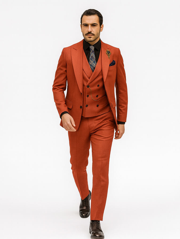 Elegant Red Three-Piece Suit  Groom & Party Formal Outfit