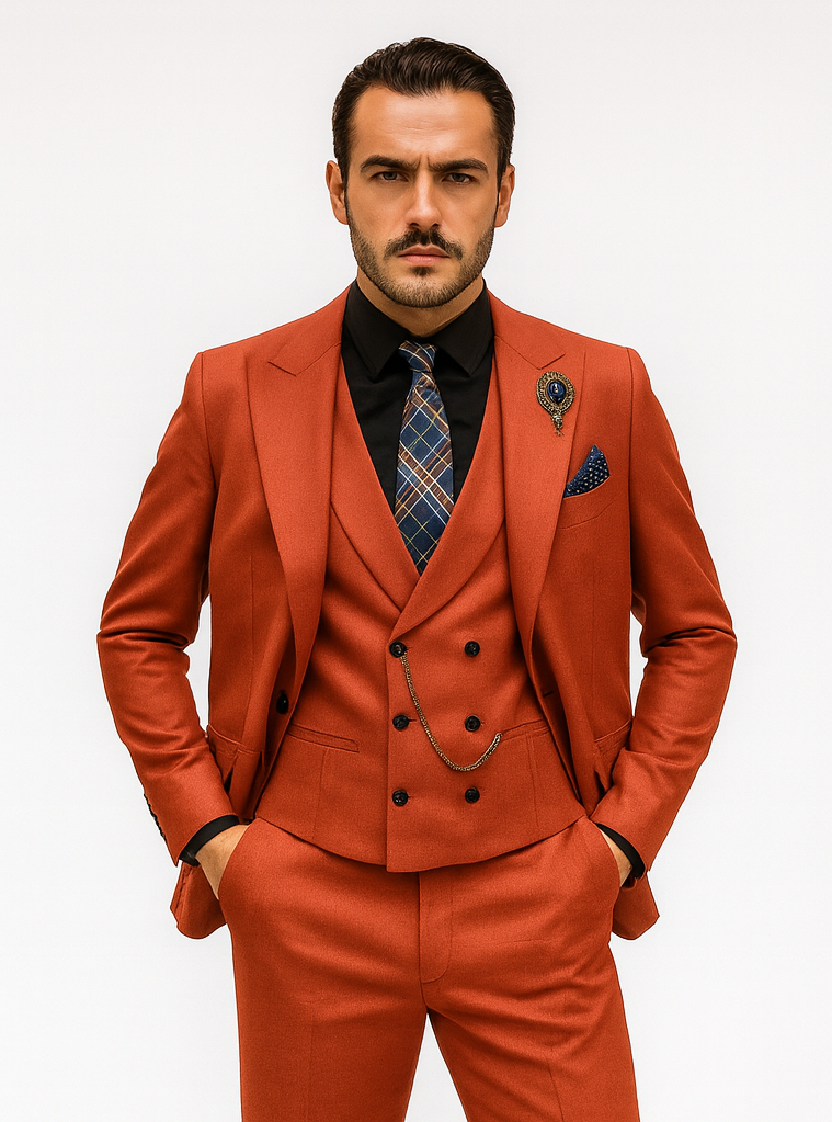 Elegant Red Three-Piece Suit  Groom & Party Formal Outfit