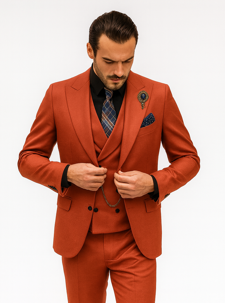 Elegant Red Three-Piece Suit  Groom & Party Formal Outfit