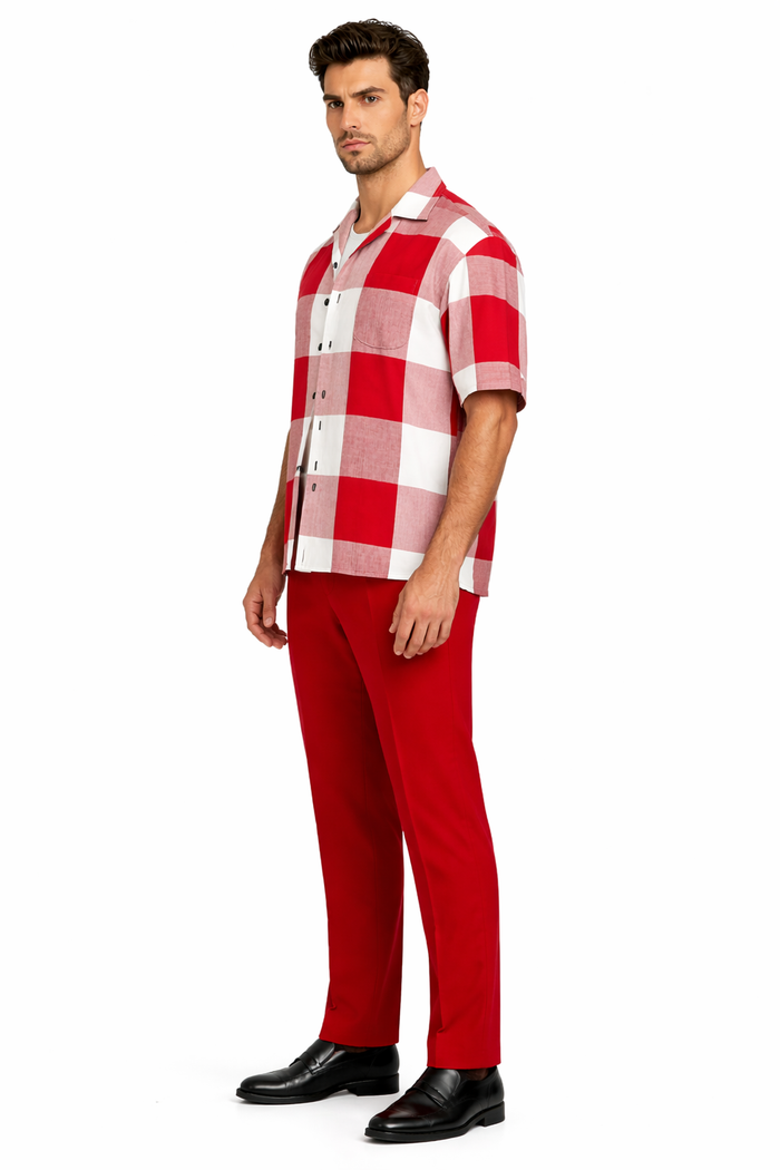 red and white mens dress shirt Men's Checkered Short Sleeve Set for Male, All Sizes Size:1Y | 32 EU NOT US/EUR Size stylewith:Breton-Knee-High-Boot-Black Crochet Pattern Criss Cross
