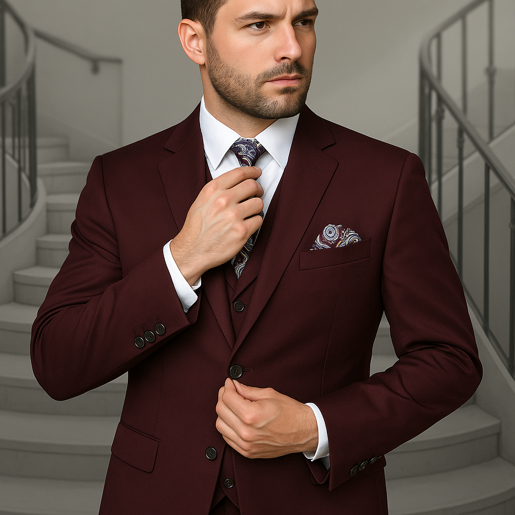 Mens Ron Burgundy Anchorman Vested Suit